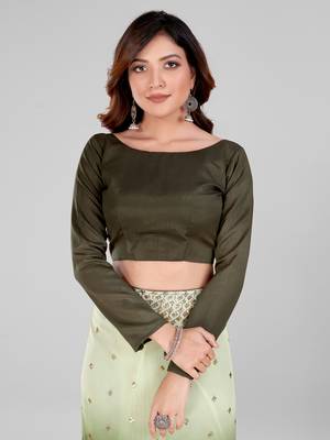 Olive Geen and Green Coloured Sequined Embroidered Georgette Saree with Blouse Piece 6