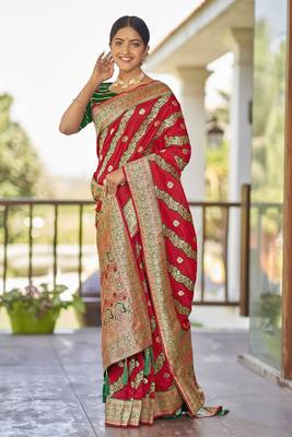 Red woven banarasi saree with blouse 1