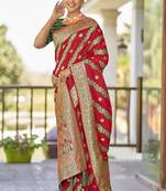 Red woven banarasi saree with blouse