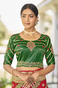Red woven banarasi saree with blouse