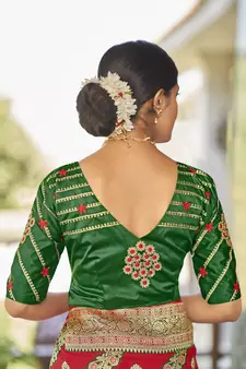 Red woven banarasi saree with blouse