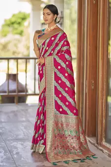 Pink woven banarasi saree with blouse
