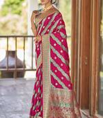 Pink woven banarasi saree with blouse