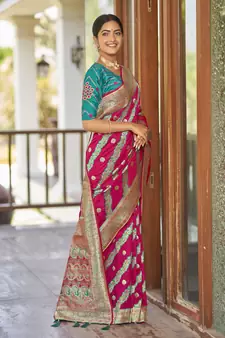 Pink woven banarasi saree with blouse