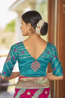 Pink woven banarasi saree with blouse