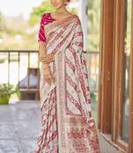 Off white woven banarasi saree with blouse
