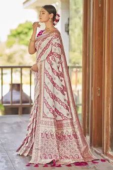 Off white woven banarasi saree with blouse