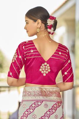Off white woven banarasi saree with blouse 5