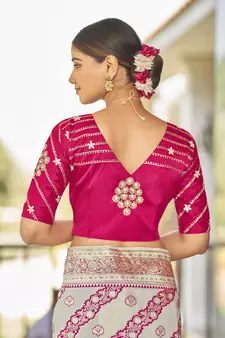Off white woven banarasi saree with blouse
