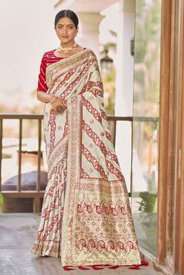 White woven banarasi saree with blouse 1