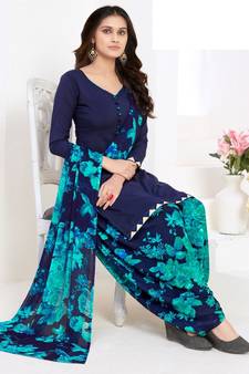 Blue printed crepe salwar