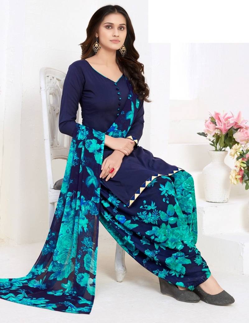 Blue printed crepe salwar