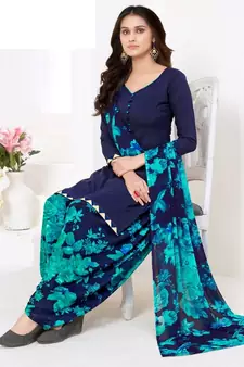 Blue printed crepe salwar