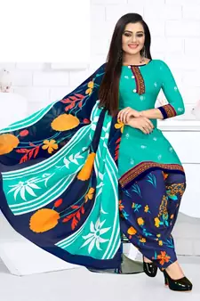 Light-blue printed crepe salwar