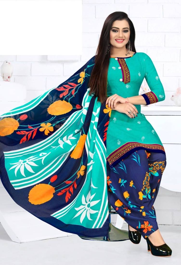 Light-blue printed crepe salwar