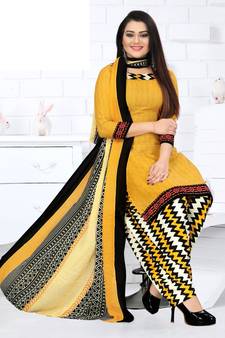 Yellow printed crepe salwar