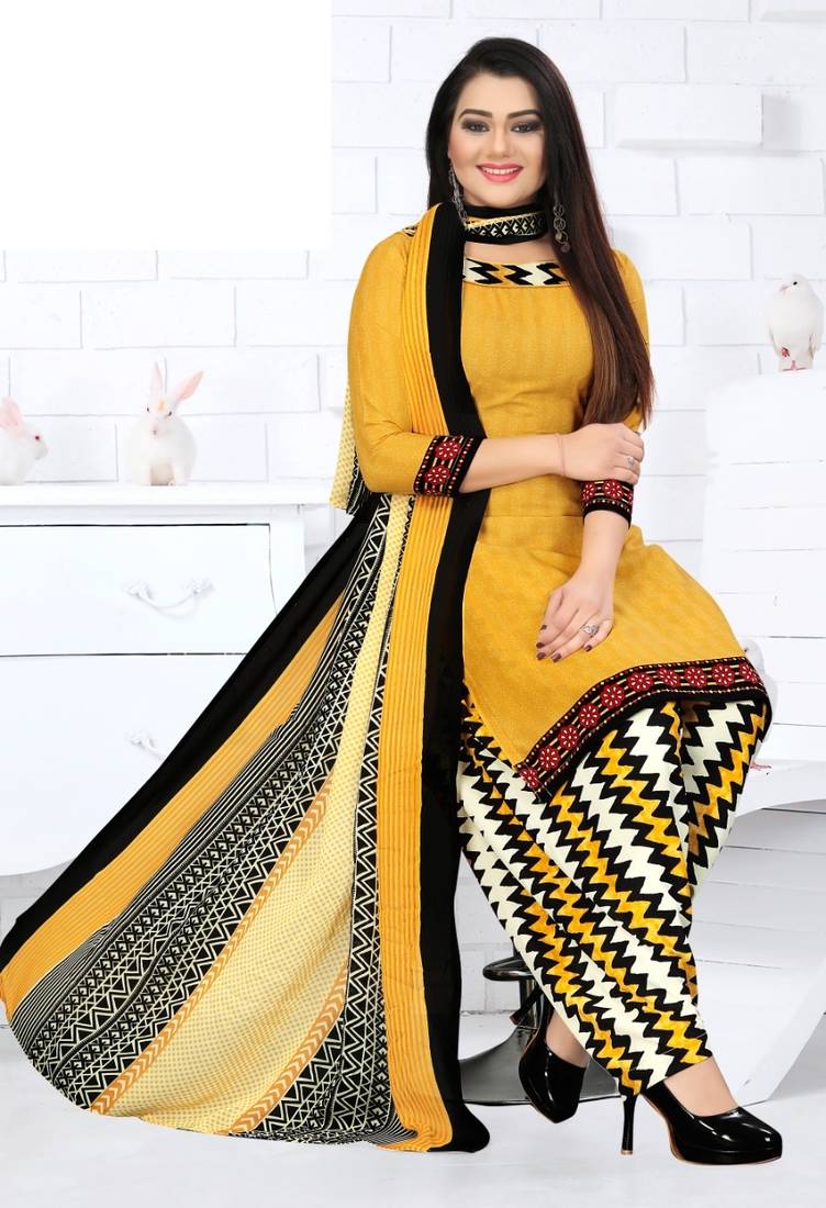 Yellow printed crepe salwar