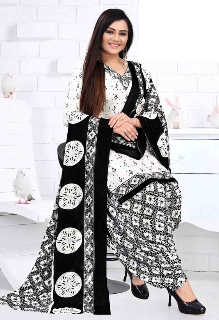 White printed crepe salwar