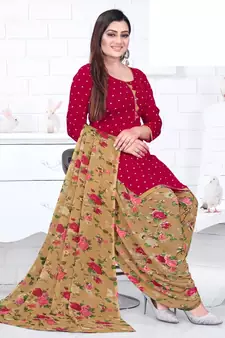 Red printed crepe salwar