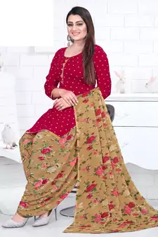 Red printed crepe salwar