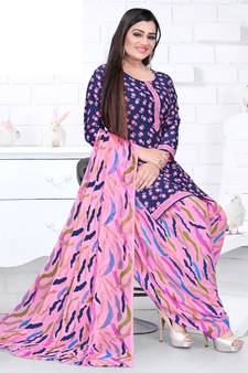 Blue printed crepe salwar