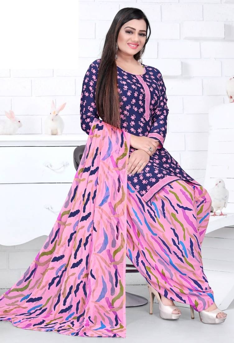 Blue printed crepe salwar