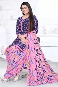 Blue printed crepe salwar