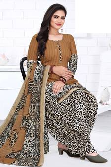 Brown printed crepe salwar