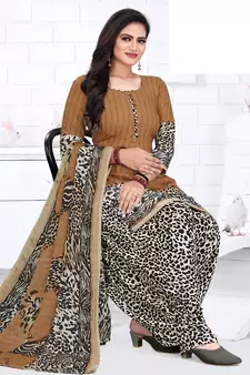 Brown printed crepe salwar