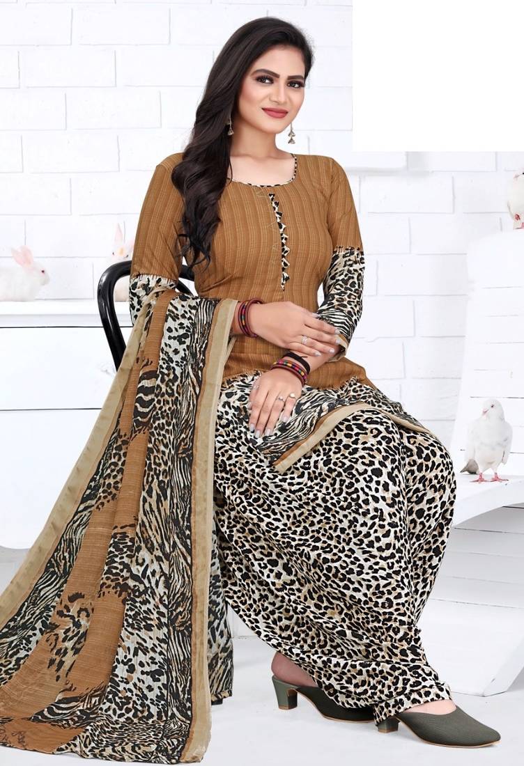 Brown printed crepe salwar