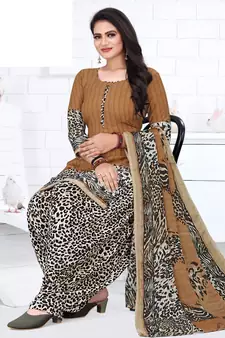 Brown printed crepe salwar