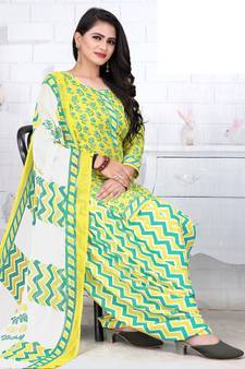 Yellow printed crepe salwar