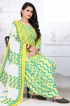 Yellow printed crepe salwar