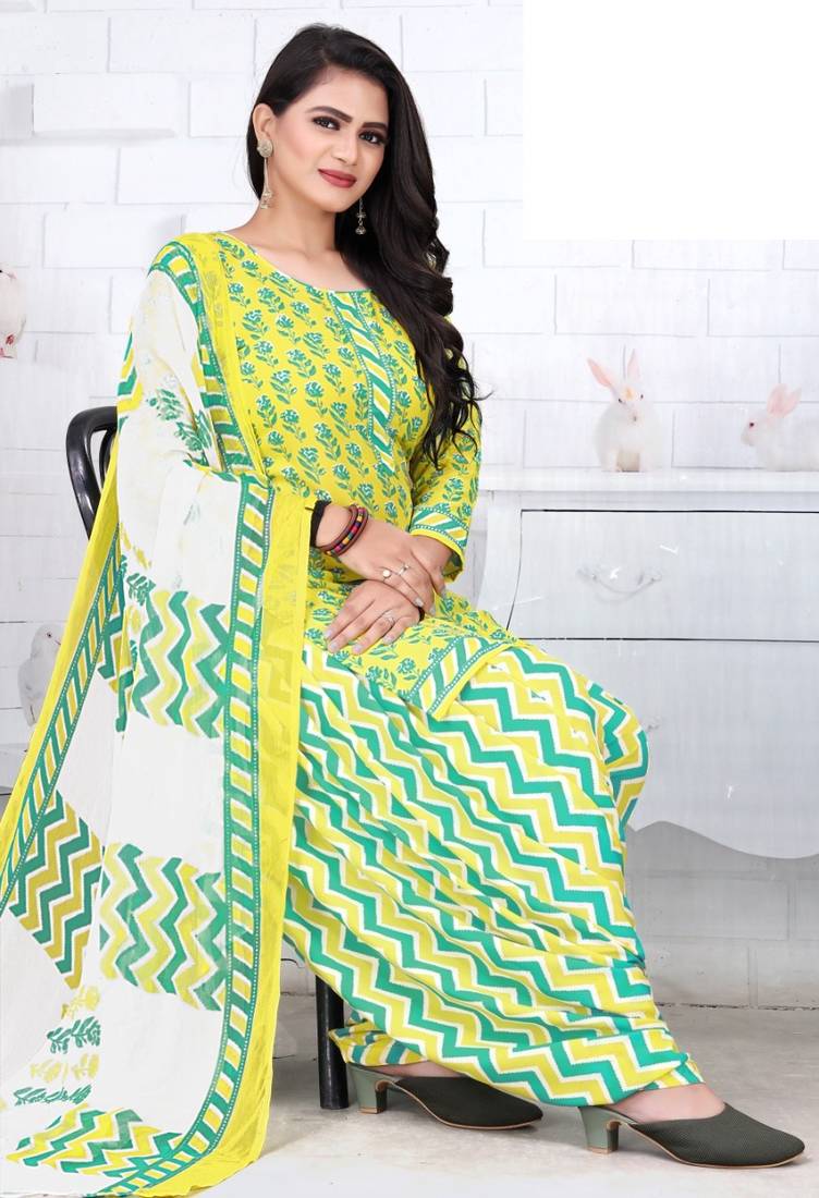 Yellow printed crepe salwar