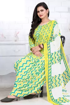 Yellow printed crepe salwar