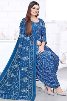 Blue printed crepe salwar