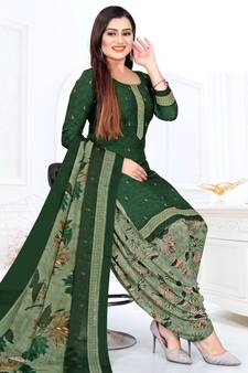 Dark-green printed crepe salwar