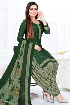Dark-green printed crepe salwar