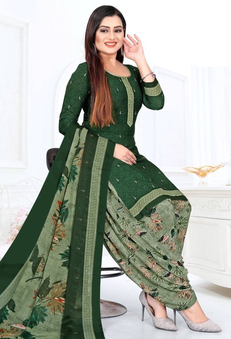 Dark-green printed crepe salwar