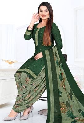 Dark-green printed crepe salwar 2