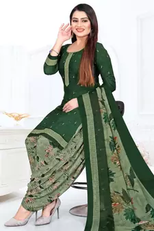 Dark-green printed crepe salwar