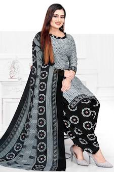 Grey printed crepe salwar