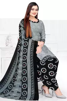 Grey printed crepe salwar
