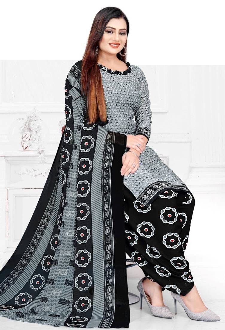 Grey printed crepe salwar