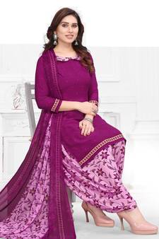 Purple printed crepe salwar