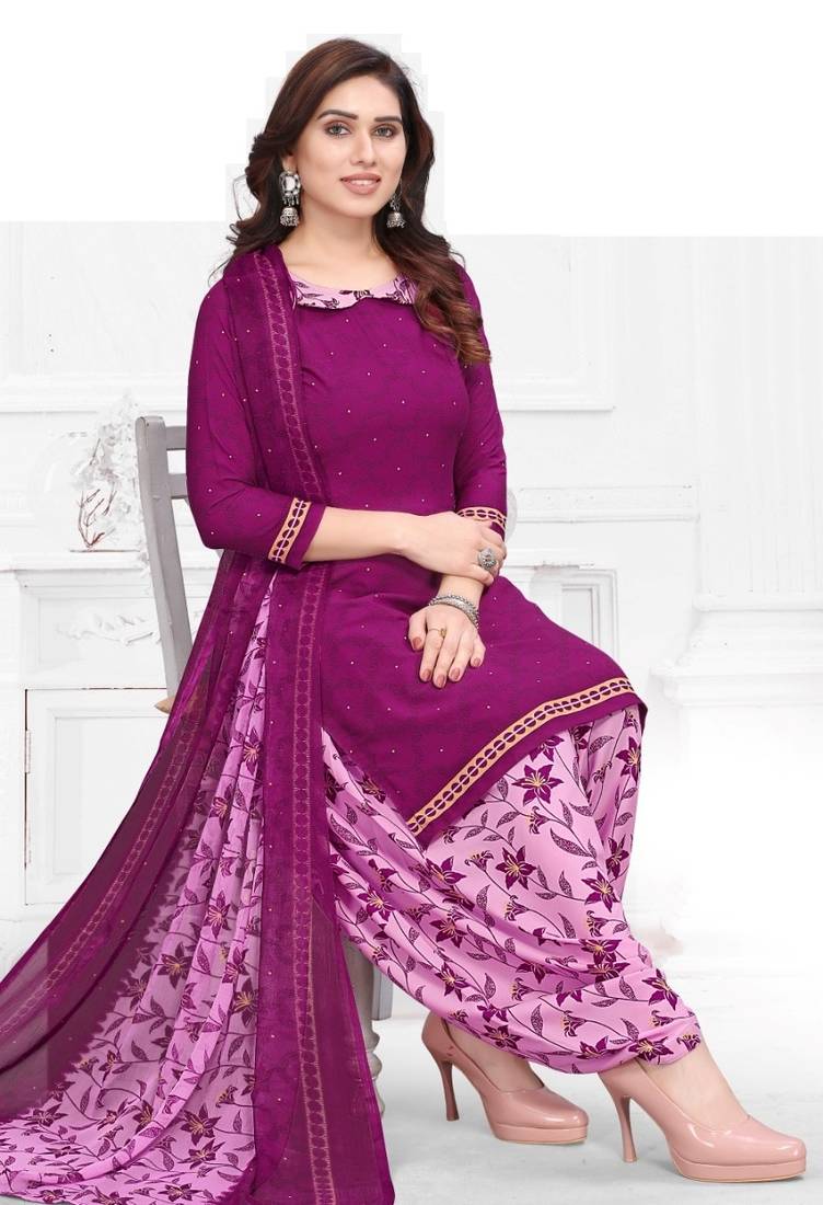 Purple printed crepe salwar