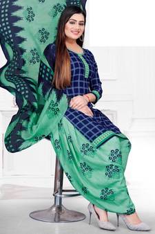 Blue printed crepe salwar