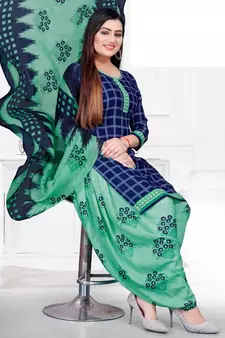 Blue printed crepe salwar