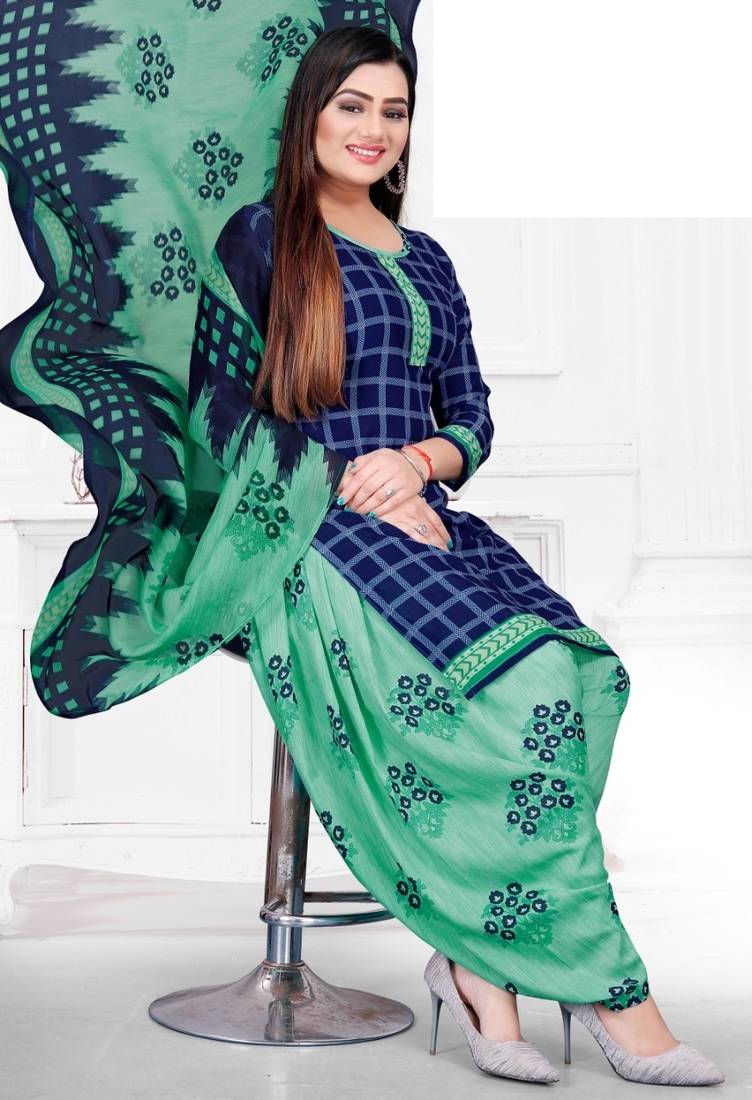 Blue printed crepe salwar