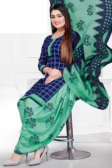 Blue printed crepe salwar